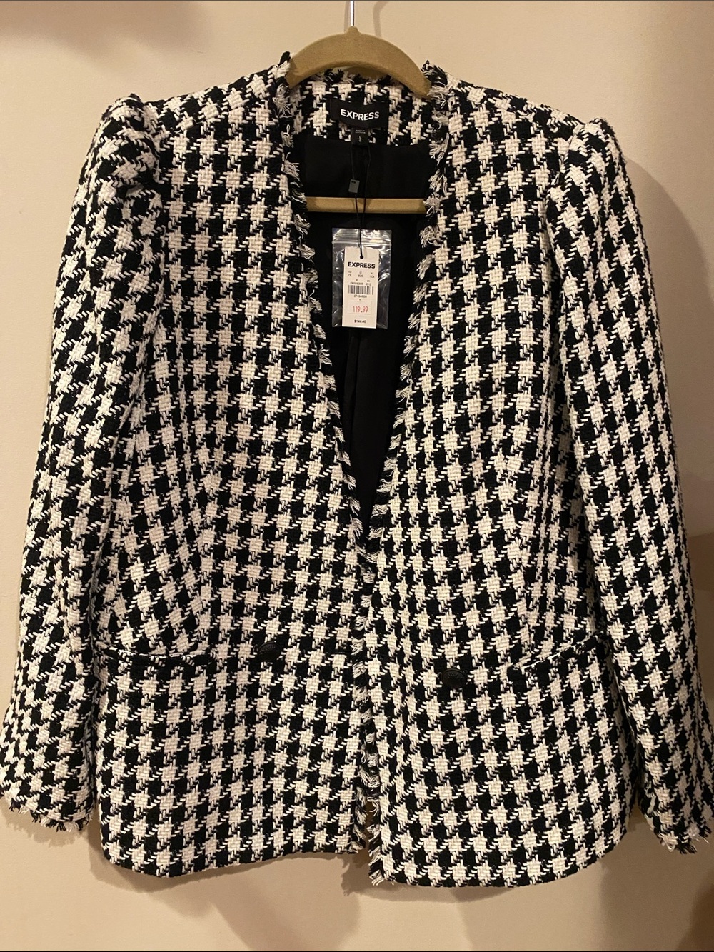 NWT Express Black & White Houndstooth Tweed Blazer